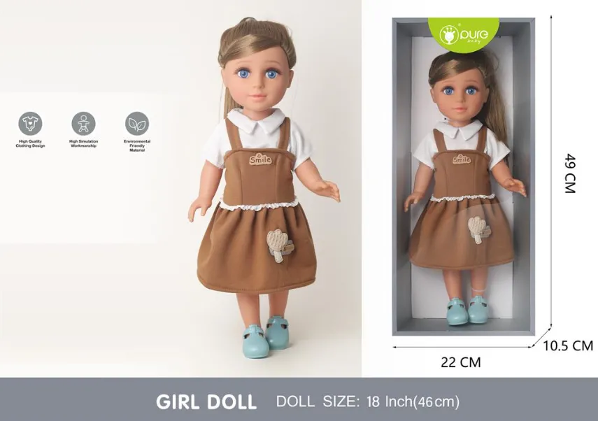 Păpușă Pure Baby, 46 cm, în rochie maro DF18-051K