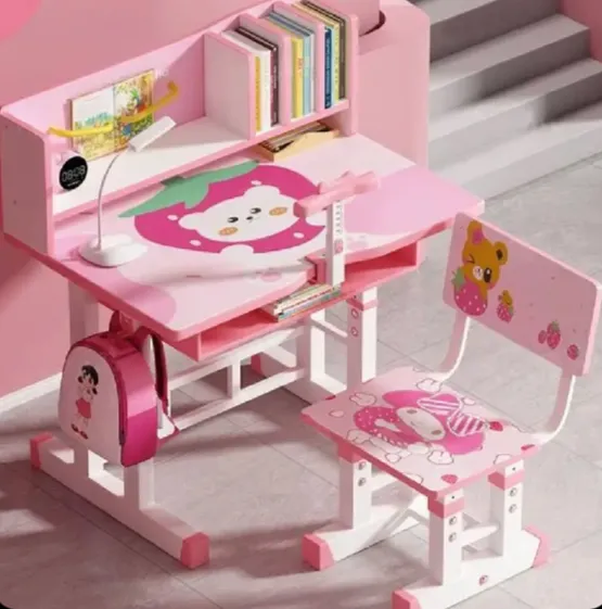 Set birou pentru copii cu scaun reglabil și rafturi pentru cărți, 70×45 cm, roz (48349)