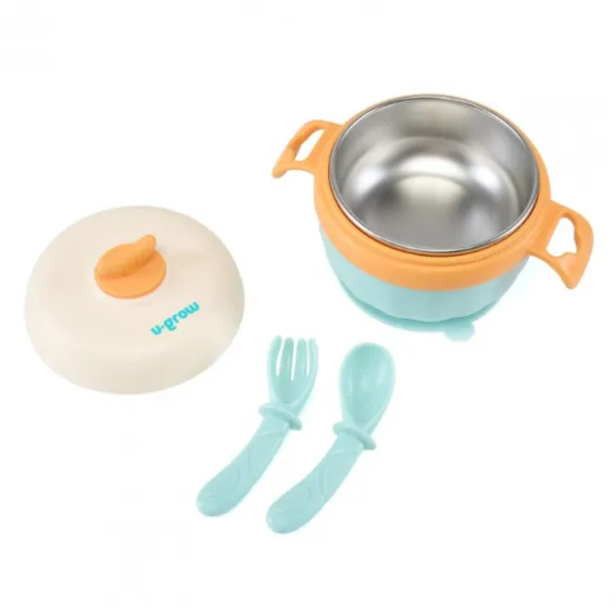Bol termic U-Grow cu linguriță și furculiță, albastru Bol termic U-Grow cu linguriță și furculiță, albastru