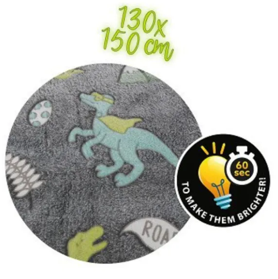 Pătură pentru copii care luminează în întuneric, cu dinozauri Pătură pentru copii care luminează în întuneric, cu dinozauri