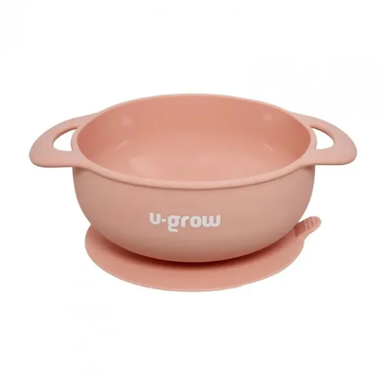 Set diversificare 5 piese din silicon: bavetă, bol, farfurie, linguriță și furculiță, roz Set diversificare 5 piese din silicon: bavetă, bol, farfurie, linguriță și furculiță, roz