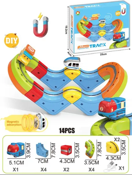 Tren magnetic cu sina magnetica (14 piese), USB, 655-14A