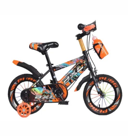 Bicicletă pentru copii cu 4 roți, 14 inch, portocalie, cod 2300D
