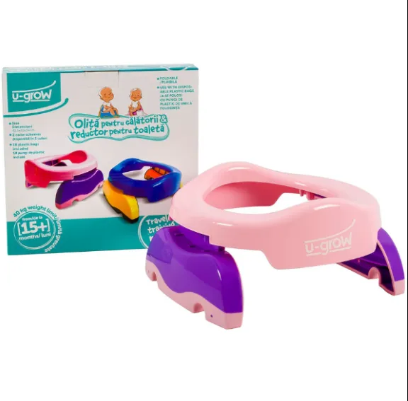 Дорожный складной горшок и 10 одноразовых пакета, розового цвета