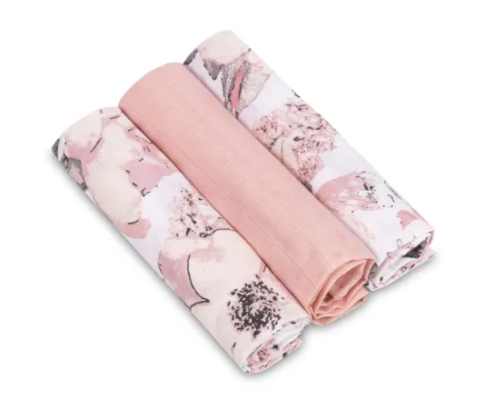 Pelinci din muselina Sensillo Pink Floral (60x80 cm), 3 buc.