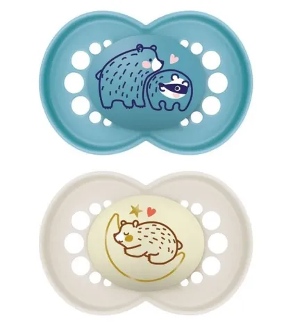 Пустышка ортодонтическая силиконовая MAM Original Day and Night Planet Love Boy (6+ мес), 2 шт.