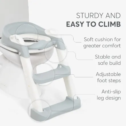Colac pentru WC copii cu scară Kikkaboo Lea Grey, 12 luni + Colac pentru WC copii cu scară Kikkaboo Lea Grey, 12 luni +