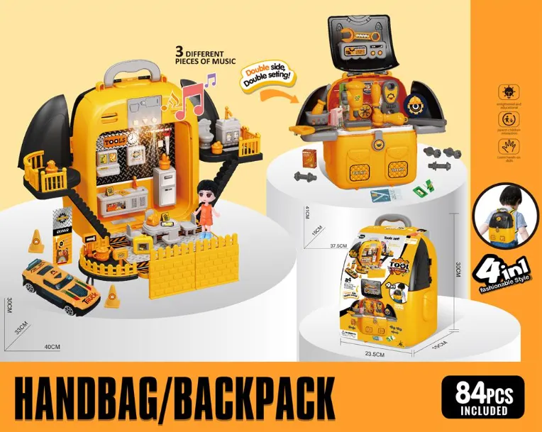 Set de joaca casa cu papusa si accesorii, pliabil, in forma de rucsac, 688-255A