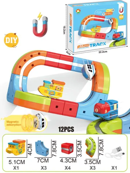 Tren magnetic cu sina magnetica (12 piese), USB, 655-12A