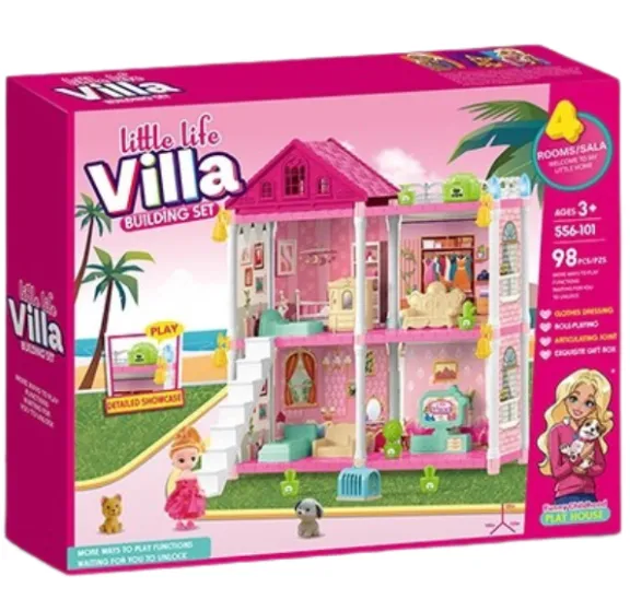 Căsuță pentru păpuși „Vila Mică” + accesorii, 98 elem. Căsuță pentru păpuși „Vila Mică” + accesorii, 98 elem.