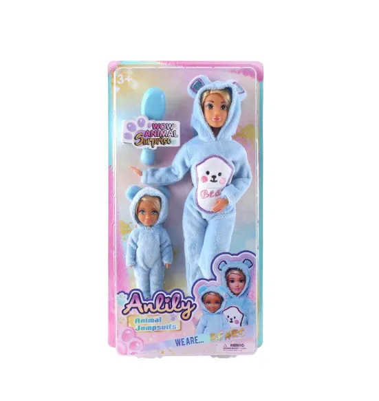 Papusa Anlily, 30 cm, în costum albastru, cu papusa mica