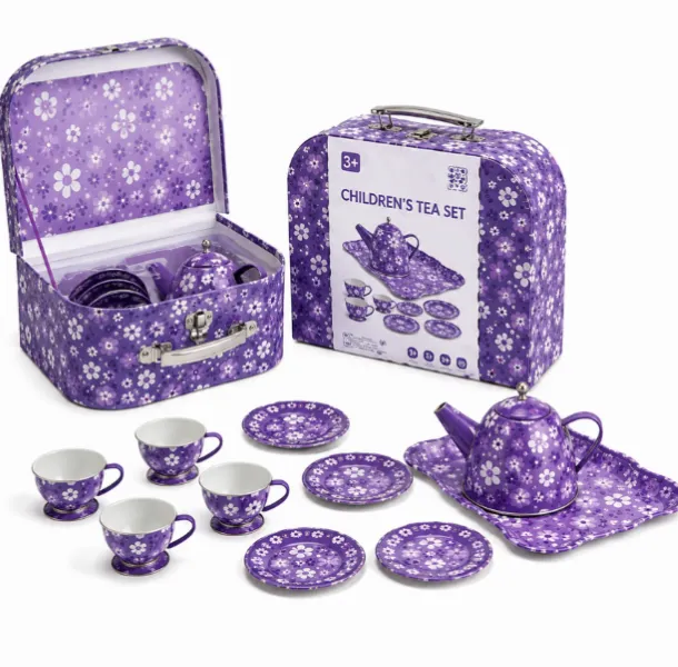 Set de ceai intr-o valiza, mov, metal, 555-CH002