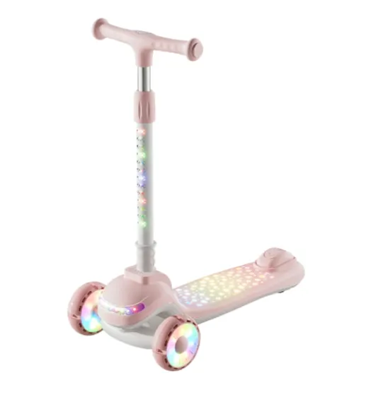 Trotinetă pentru copii cu 3 roți luminoase, platformă cu muzică și lumini, ghidon cu lumini, roz, RTM Scooter (40656)