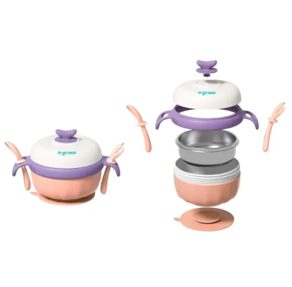 Bol termic U-Grow cu linguriță și furculiță, mov Bol termic U-Grow cu linguriță și furculiță, mov