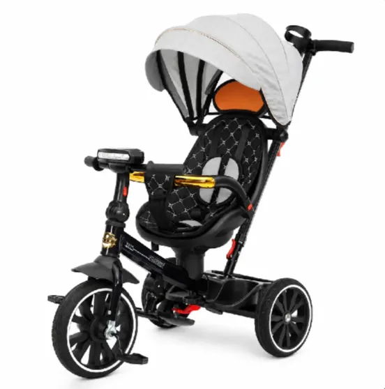Tricicletă pentru copii cu muzică și scaun rotativ 360°, gri (46973)