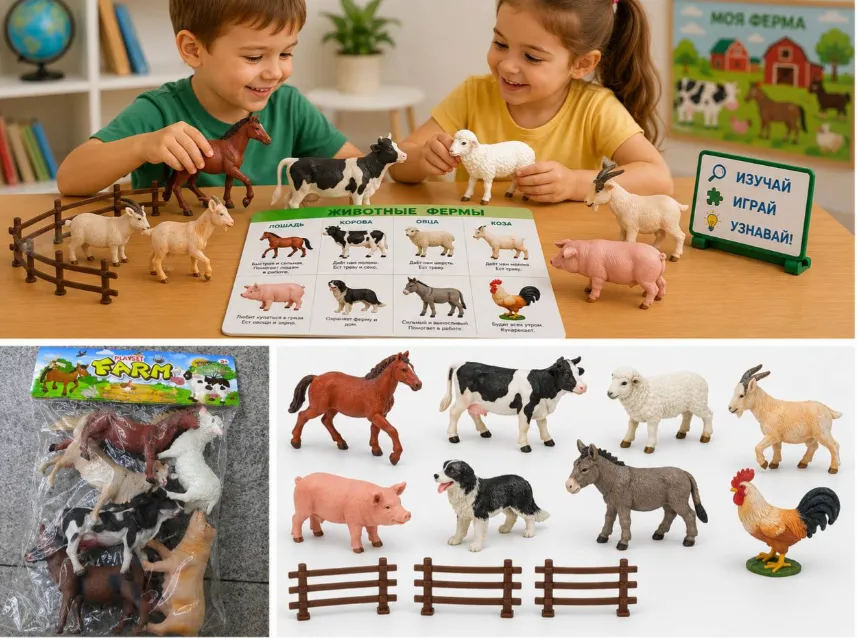 Set de figurine cu animale de fermă pentru învățare și joacă