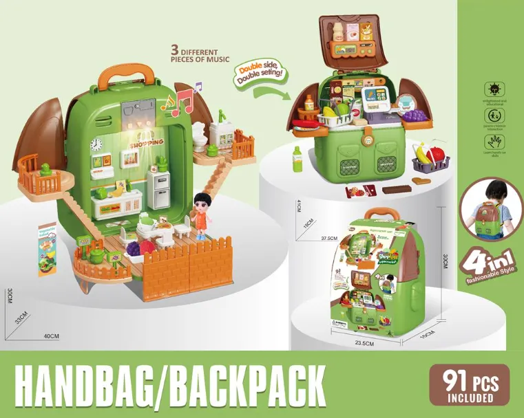 Set de joaca Supermarket cu accesorii, pliabil, in forma de rucsac, 688-258A