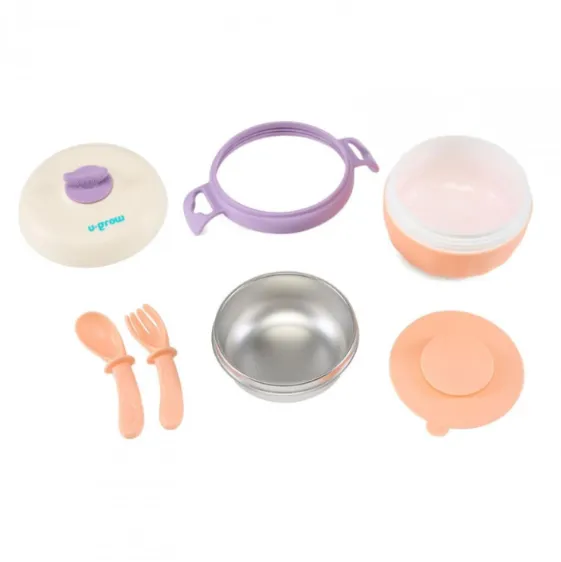 Bol termic U-Grow cu linguriță și furculiță, mov Bol termic U-Grow cu linguriță și furculiță, mov